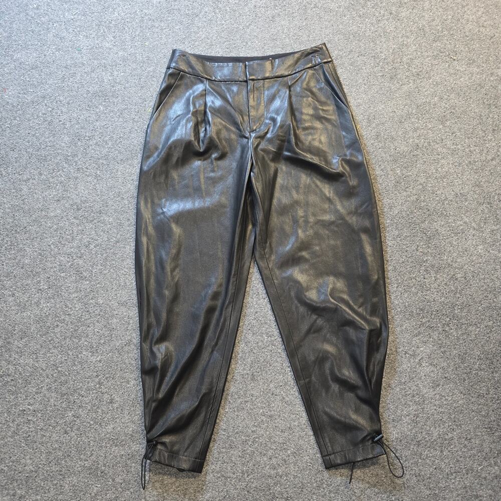 Alice And Olivia Pants Womens Size 8 Black Vegan Leather Tapered Pleated Capsule